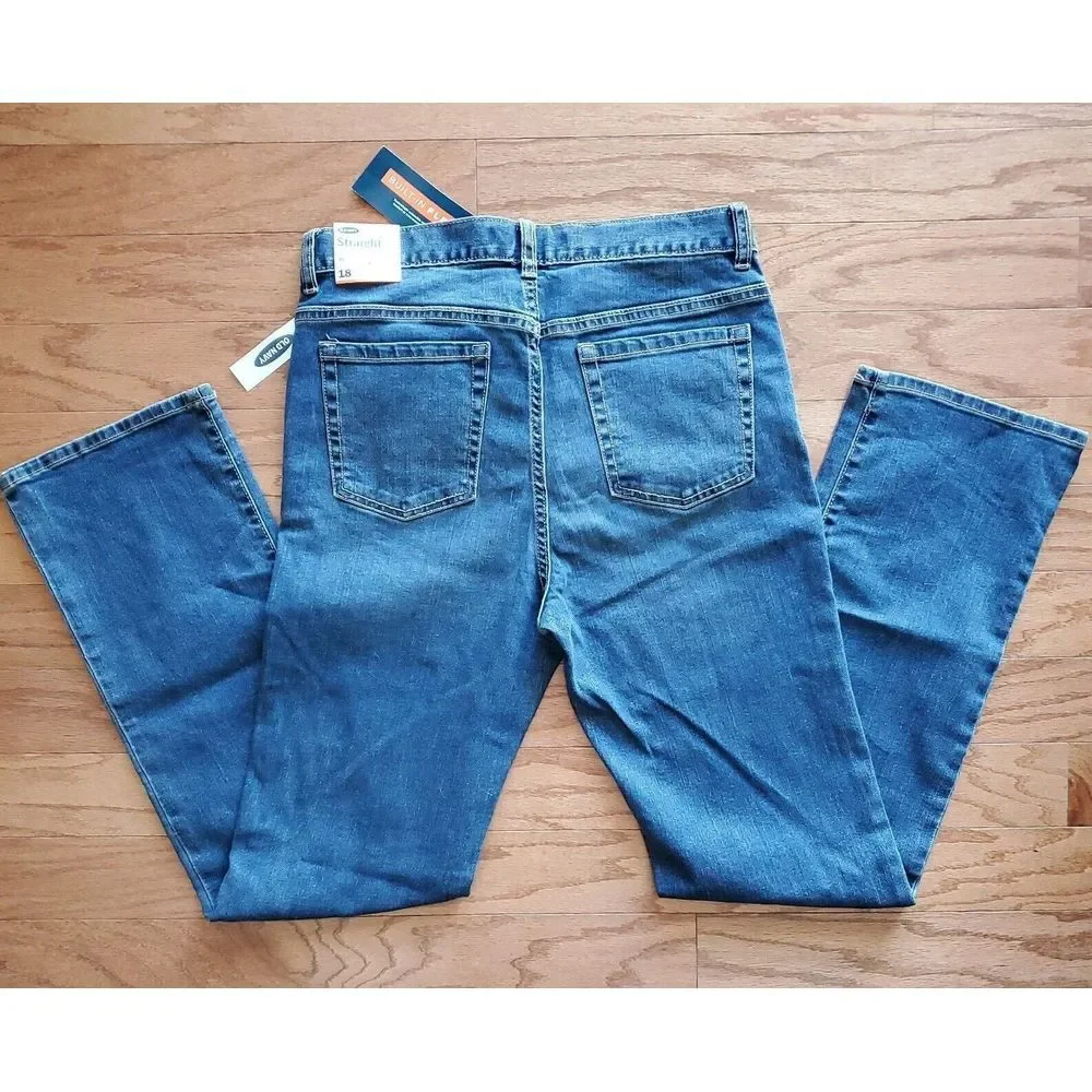 Old Navy Boys Size 18 Jeans Built In Flex Straight Leg‎ Blue Adjustable Waist